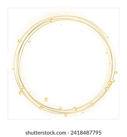 Gold thin round glitter frame. Golden luxury metallic border with shine particles. Elegant premium emblem. Vector illustration eps10 isolated on white background.