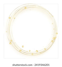 Gold thin round glitter frame. Golden luxury metallic border with shine particles. Elegant premium emblem. Vector illustration eps10 isolated on white background.