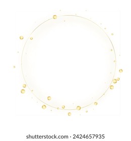 Gold thin round glitter frame. Golden luxury metallic border with shine particles. Elegant premium emblem. Vector illustration eps10 isolated on white background.