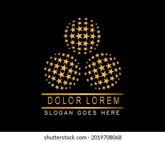 Gold three circle logo template with star elements
