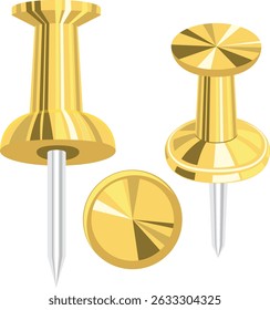 gold thumbtacks, Golden office push pin.