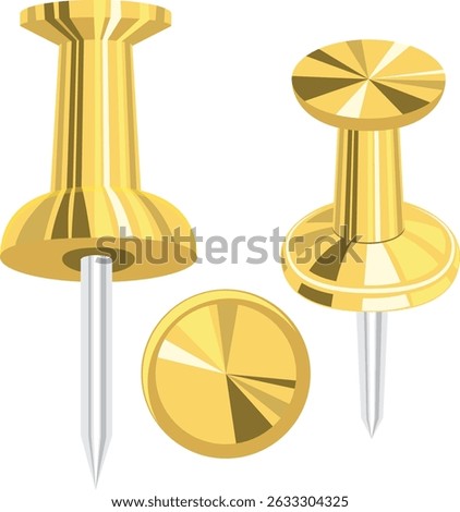 gold thumbtacks, Golden office push pin.