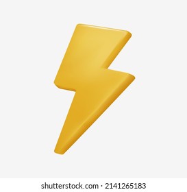 Icono 3d del rayo de oro. Símbolo de cargador amarillo para varios equipos. Descarga eléctrica minimalista. Indicador de carga de trabajo. Golpean poderosos relámpagos. Vector aislado realista. UI 3D, UX