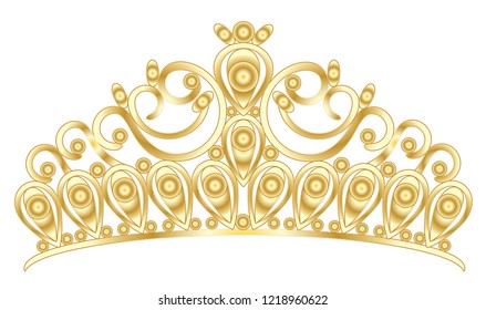 Gold tiara crown women's wedding with stones vector eps 10