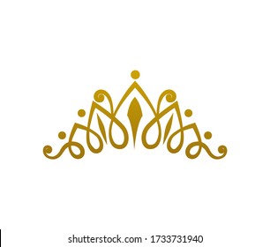 Gold Tiara Logo Vintage Elegant Illustration In Isolated White Background