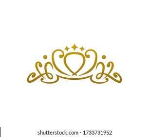 Gold Tiara Logo Vintage Elegant Illustration In Isolated White Background