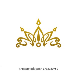 Gold Tiara Logo Vintage Elegant Illustration In Isolated White Background