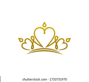 Gold Tiara Logo Vintage Elegant Illustration In Isolated White Background