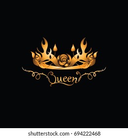 Gold tiara for the QUEEN. Emblem. Abstract luxury, royal golden company logo icon vector design. Elegant crown, tiara, diadem premium symbol.