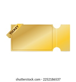 Gold ticket, golden isolated template coupon and voucher on white background
