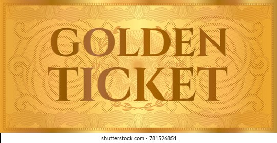 Gold ticket, golden token (coupon) isolated on white background. Useful for any festival, party, cinema, event, entertainment show