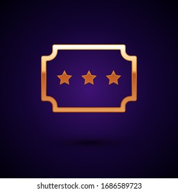 Gold Ticket icon isolated on black background. Amusement park.  Vector Illustration