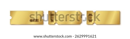 Gold ticket luxury vector pack. Blank event coupons, admission passes, discount vouchers. Elegant golden templates with perforation. Isolated