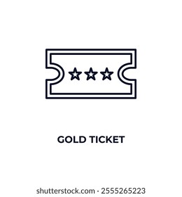 gold ticket outline icon. Linear vector from entertainment concept. Thin line gold ticket icon isolated on white background