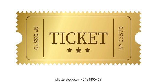 Gold ticket in simple style vector illustration isolated on white background