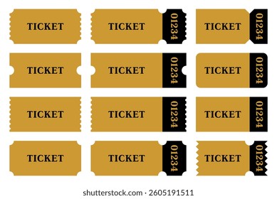 Gold tickets template. Empty ticket template. Discount voucher mockups. Flat Style 