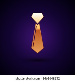 Gold Tie icon isolated on dark blue background. Necktie and neckcloth symbol.  Vector Illustration