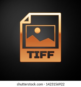 Gold TIFF file document icon. Download tiff button icon isolated on black background. TIFF file symbol. Vector Illustration