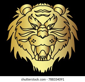 Gold tiger face vector for sticker and screen box.