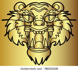 Gold tiger face vector for sticker and screen box.