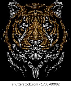 Gold Tiger Illustration, Luxury Fashion Animal, Black Background, Print for Clothes