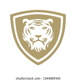 gold tiger shield, vector logo icon