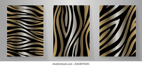 Gold tiger vector art luxury background for note book, menu design, brochure, flyer, cards, poster, cover design. Premium luxury striped pattern. Gold and black modern safari pattern. Stripes. Decor.