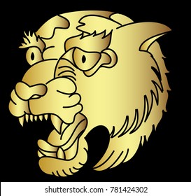 Gold tiger vector on black background.Gold Japanese tiger tattoo design.