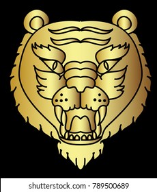 Gold tiger vector on black background.Gold Japanese tiger tattoo design.