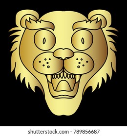 Gold tiger vector on black background.Gold Japanese tiger tattoo design.Gold mask tiger roaring.