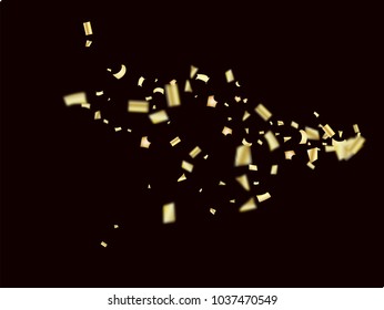 Gold Tinsel Confetti Falling Vector. Christmas, New Year, Birthday Party Celebration Rich Background. Falling Down Fairy Festival Gold Foil Tinsel Vector Confetti. Gift Voucher Hipster Border