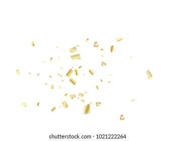 Gold Tinsel Confetti Flying Vector. Christmas, New Year, Birthday Party Celebration Garland Decor. Falling Down Fairy Festival Gold Foil Tinsel Vector Confetti. Abstract Scatter Magic Frame.