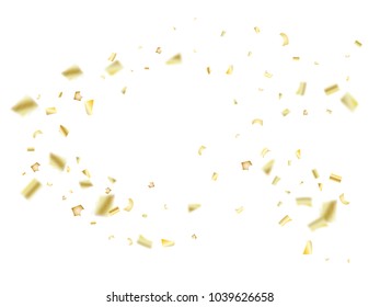 Vector de luces de confetti doradas. Navidad, Año Nuevo, Fiesta de Cumpleaños Ricos Decoración. Bajando La Luz De Confetti Del Vector De Tinsel De Oro. Borde de Hipster de cupón de regalo