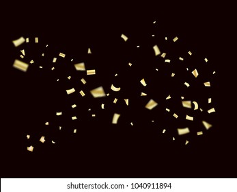 Gold Tinsel Confetti Lights Vector. Christmas, New Year, Birthday Party Celebration Garland Decor. Falling Down Sparkling Gold Foil Tinsel Vector Confetti Falling. Abstract Scatter Magic Frame.