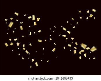 Gold Tinsel Confetti Lights Vector. Christmas, New Year, Birthday Party Celebration Firework Decor. Falling Down Sparkling Festival Gold Foil Tinsel Vector Confetti. Gift Voucher Modern Border