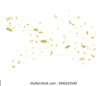 Gold Tinsel Confetti Lights Vector. Christmas, New Year, Birthday Party Celebration Rich Decoration. Falling Down Sparkling Gold Foil Tinsel Vector Confetti Falling. Gift Voucher Funky Border