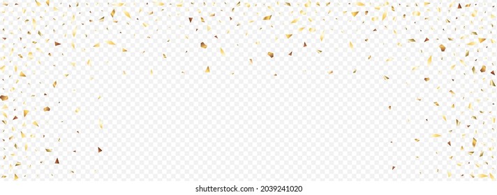 Gold Tinsel Effect Panoramic Transparent Background. Christmas Particle Invitation. Yellow Shine Isolated Background. Dust Falling Pattern.