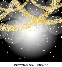 Gold Tinsel Garland Decoration And Confetti