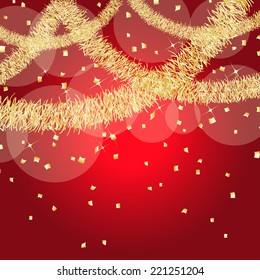 Gold Tinsel Garland Decoration And Confetti