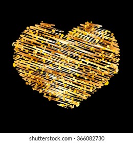Gold tinsel heart - vector illustration 