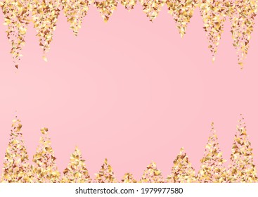 Gold Tinsel einzeln auf Vektorrosa Hintergrund. Abstrakte Staubeinladung. Golden Sparkle Vector Card. Reiche Tapete aufgezeichnet.
