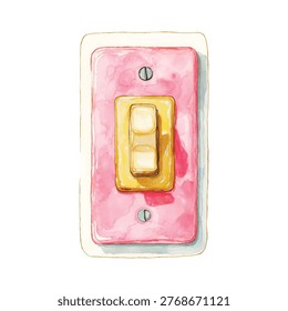 Gold toggle light switch on pink plate