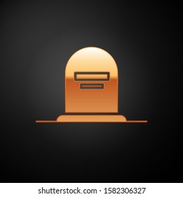 Gold Tombstone with RIP written on it icon isolated on black background. Grave icon.  Vector Illustration