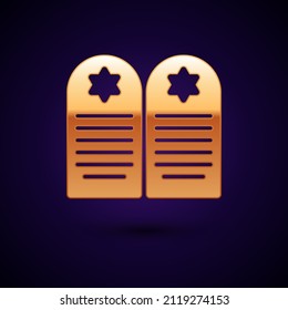 Gold Tombstone with star of david icon isolated on black background. Jewish grave stone. Gravestone icon.  Vector