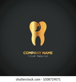 Gold Tooth Dental Leaf Sign Logo Stock Vector (Royalty Free) 1038719071 ...