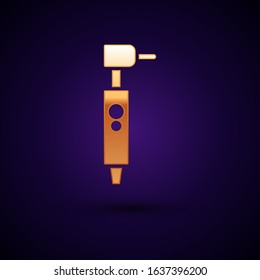 Gold Tooth drill icon isolated on dark blue background. Dental handpiece for drilling and grinding tools.  Vector Illustration