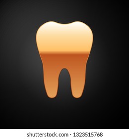 Gold Tooth icon isolated on black background. Tooth symbol for dentistry clinic or dentist medical center and toothpaste package. Vector Illustration