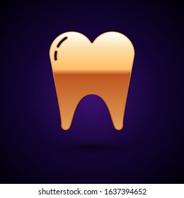 Gold Tooth icon isolated on dark blue background. Tooth symbol for dentistry clinic or dentist medical center and toothpaste package.  Vector Illustration