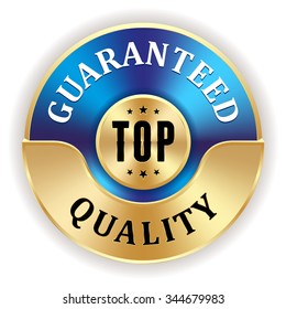 Gold Top Quality Badge With Blue Border On White Background