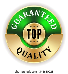 Gold Top Quality Badge With Green Border On White Background